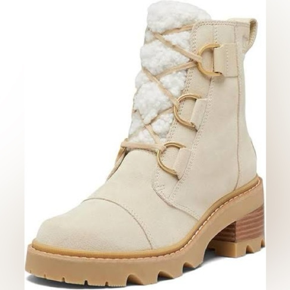Sorel Joan Now Lace Cozy Bleached Ceramic Tan Shearling Women's Boots Size 9 40